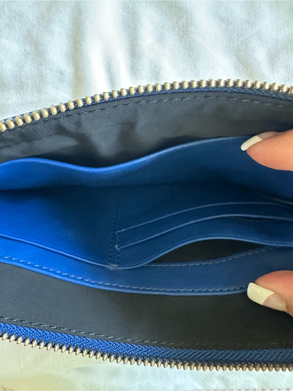 Cole Hann Blue Leather Women's Zip Clutch with Gold Button - Picture 3 of 4